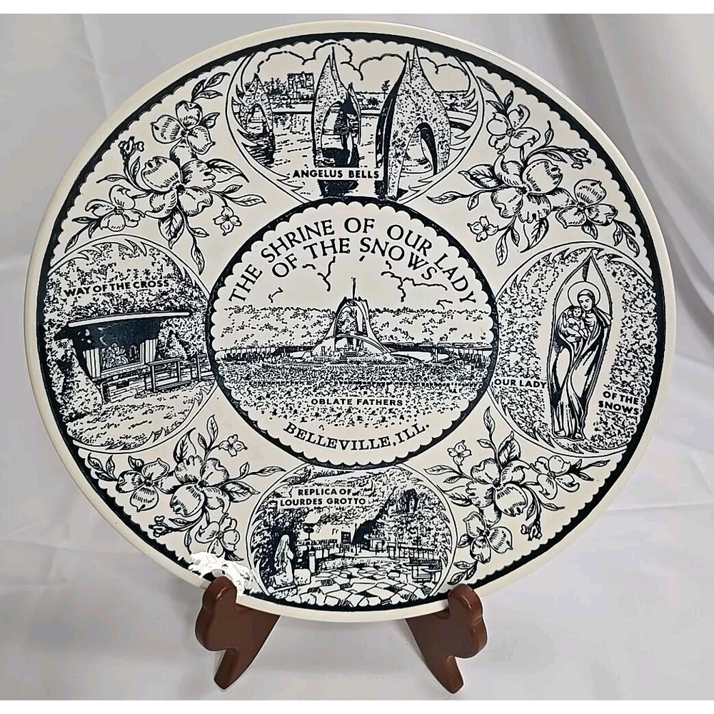 Belleville, ILL The Shrine of Our Lady Snow Enco‎ National dinner Plate USA Blue